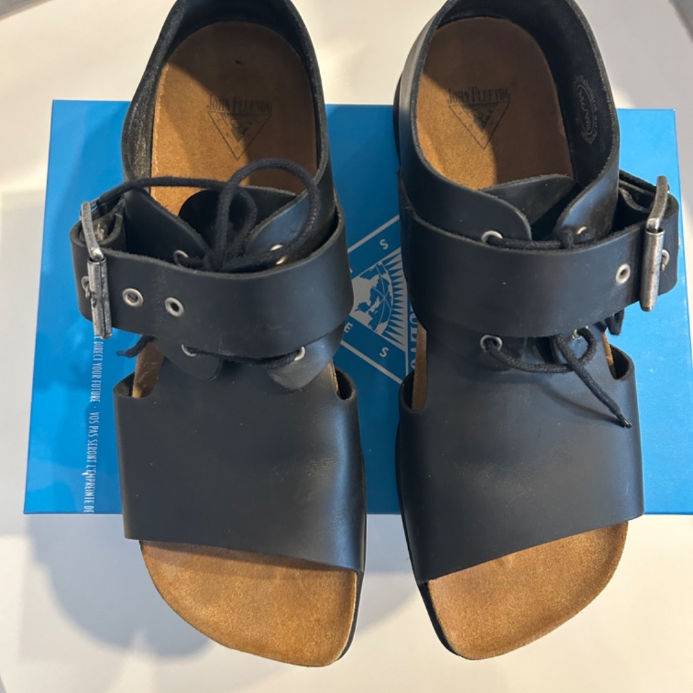 John Fluevog Peacemaker Rigoberta Lace-Up Buckled Sandals - Black - Size 8 - Picture 7 of 12